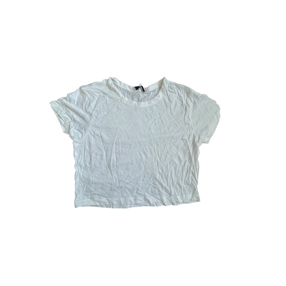 WeWoreWhat White Cotton Viscose Cropped Short Sleeve Crewneck T-Shirt Women's XL